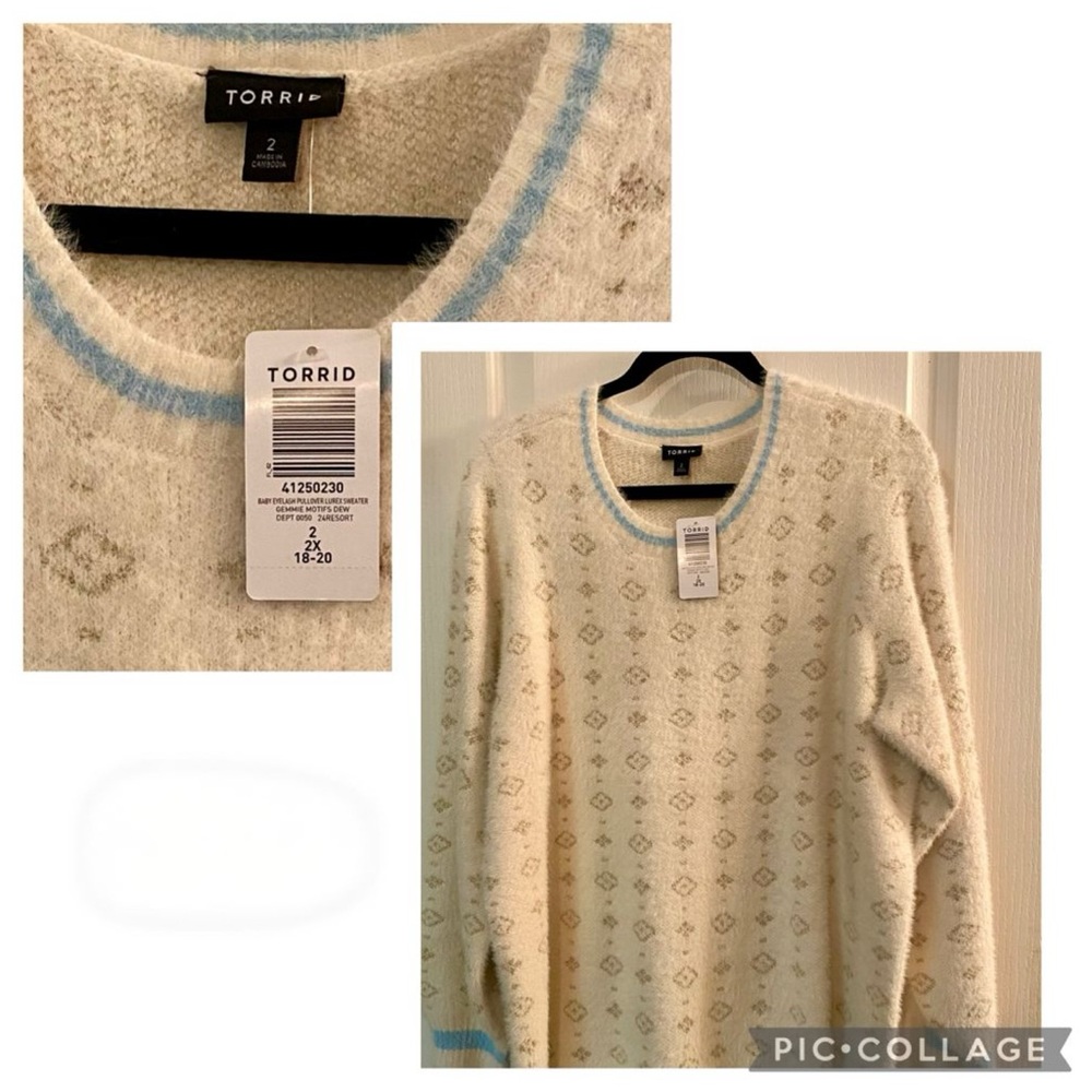 Torrid Ivory and Light Blue Patterned Sweater